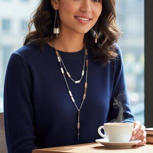 NWT CANVAS Goldtone Necklace With Earrings Set Layered Jewelry Gift Set